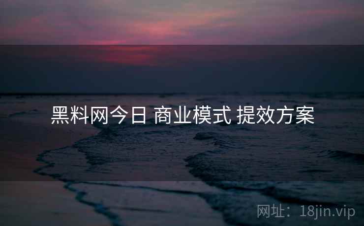 黑料网今日 商业模式 提效方案